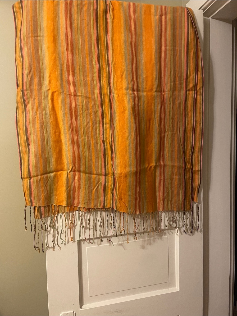 Striped Orange Scarf or Throw with Fringe
